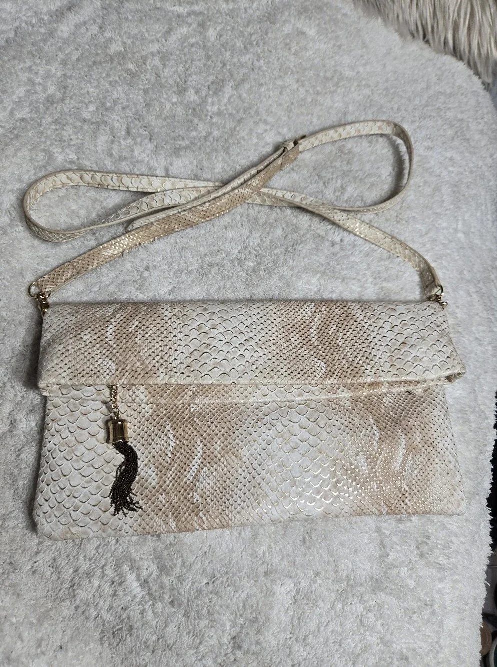 Orange Caramel Snakeprint Fold Over Crossbody Clutch Bag Like New